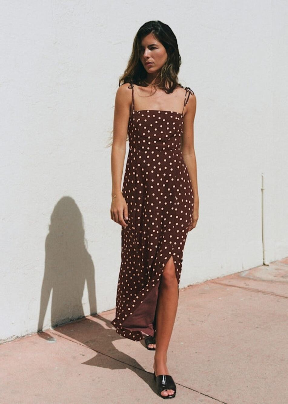 Sazane Melina Dress Polka Dots Ecru Earth Background Brown Size 36/ US 4 NWT